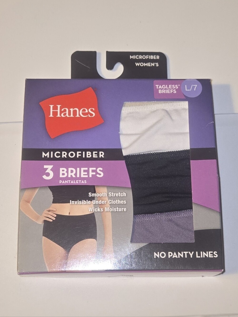 L/7-Hanes 3-Pack Tagless Microfiber Briefs - White, Black, Purple